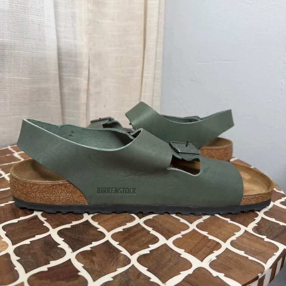 Birkenstock Milano Natural Leather Sandals Green Vintage Wood Thyme Men's 44 11